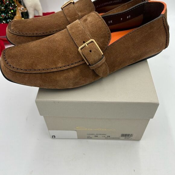 Men’s Santoni buckle detail brown suede Driver loafers size 9, made in Italy main image 6